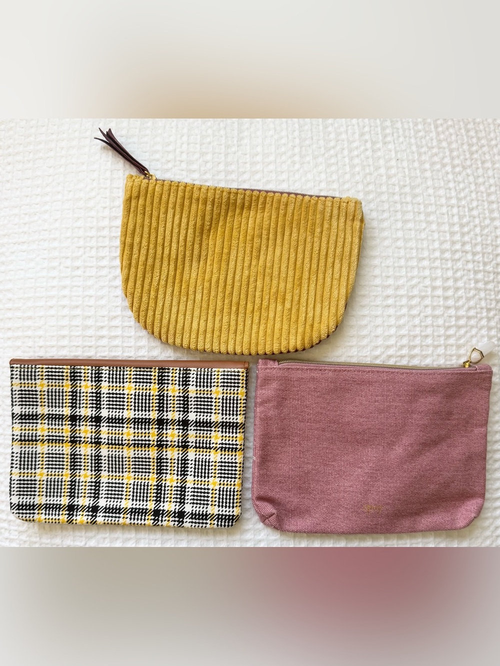 IPSY Makeup Bag Bundle Lot of 3 Plaid Corduroy Pink Cosmetic Travel Pouches - Picture 2 of 12